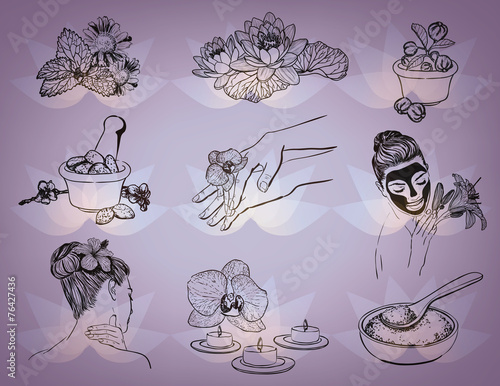 Beauty Spa vector sketch set