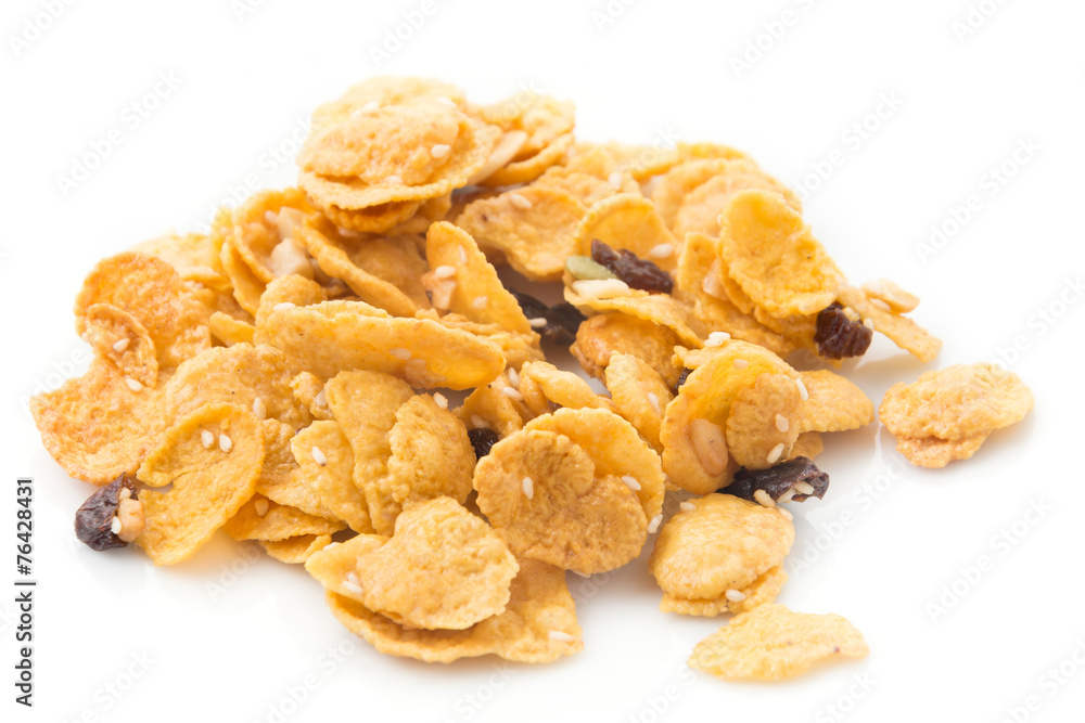 cornflakes and caramel isolated on white background cornflakes and caramel isolated on white background