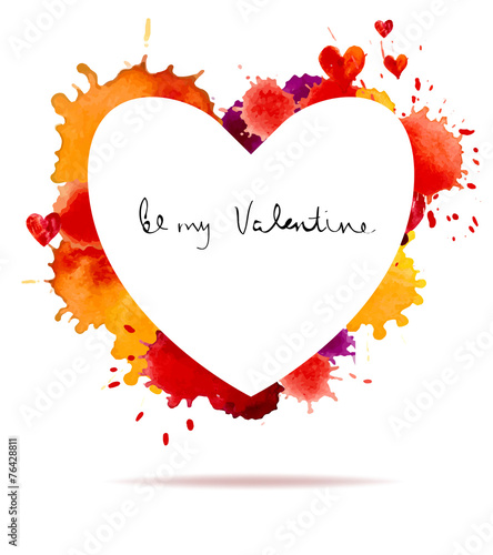Watercolor colorful blot and heart frame