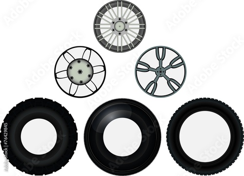 Set of car wheel discs and tyres