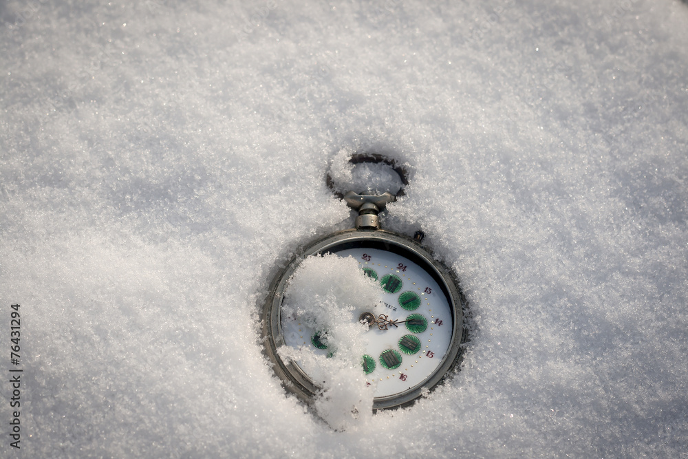 old pocket watch on the snow
