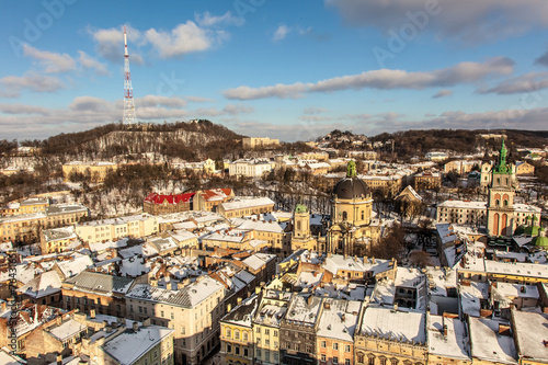 the historic center of the city of Lviv, top view