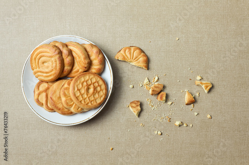 Biscuits on a plate and crumbs
