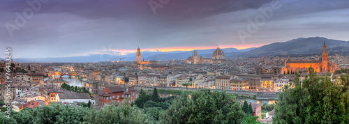 Panoramic view of Florence at sunset from Piazzale Michelangelo, photo