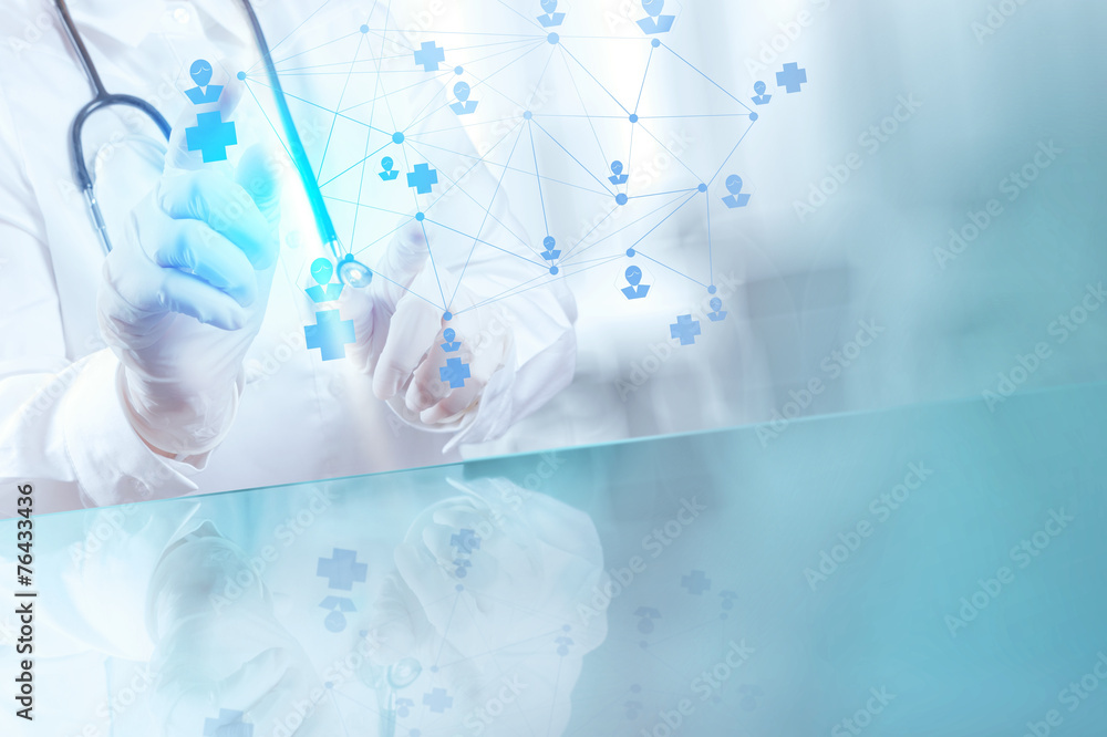 smart medical doctor hand showing network with operating room as smart medical doctor hand showing network with operating room as