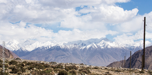 Mountains and clouds on Pamir. Spring. Tajikistan