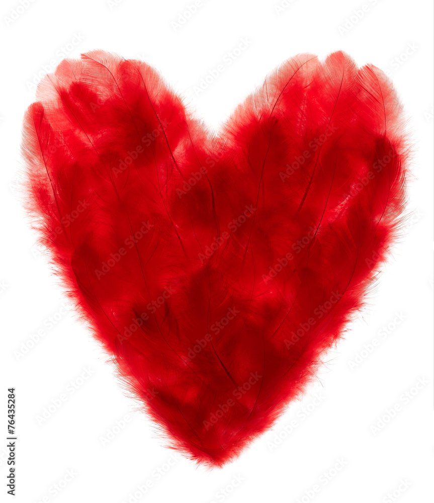Valentines Heart shaped made of Red feathers