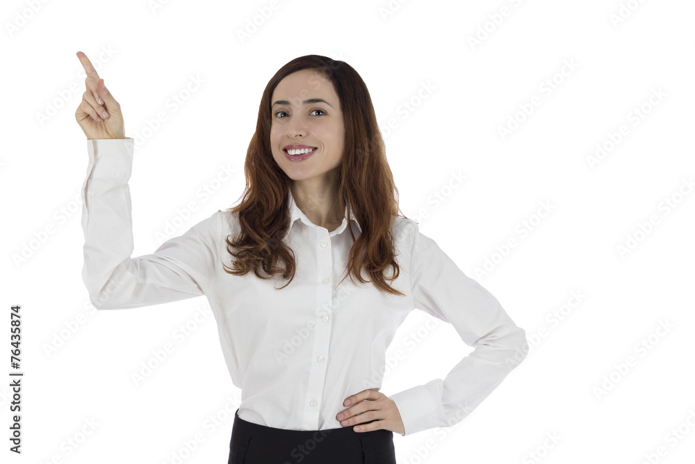 Business woman pointing to copy space Business woman pointing to copy space
