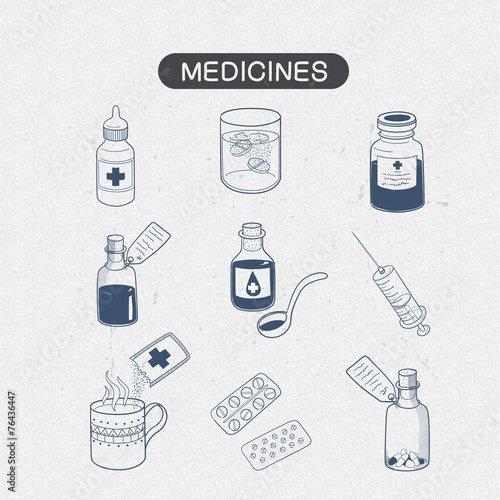 Medicines drugs collection.