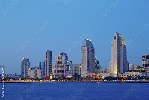 Partial skyline of San Diego over water at night © sbgoodwin