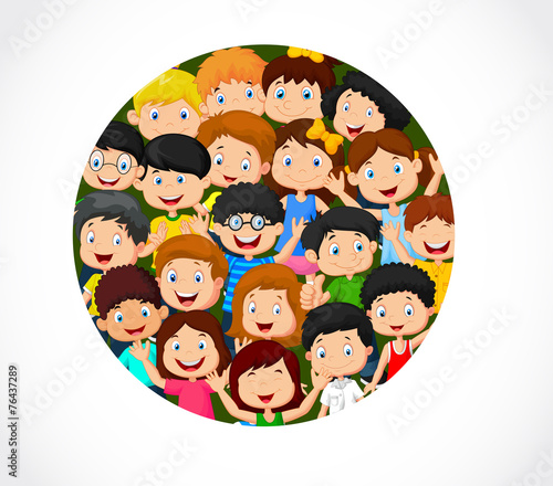 Crowd of children with blank space