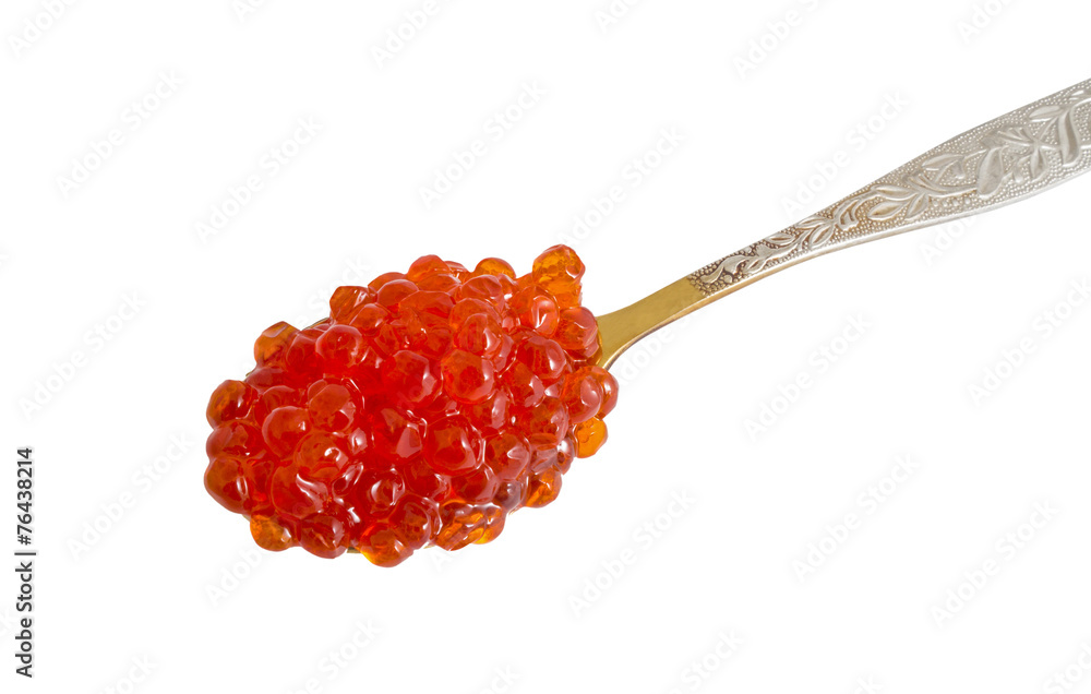 Red caviar in the silver spoon Red caviar in the silver spoon