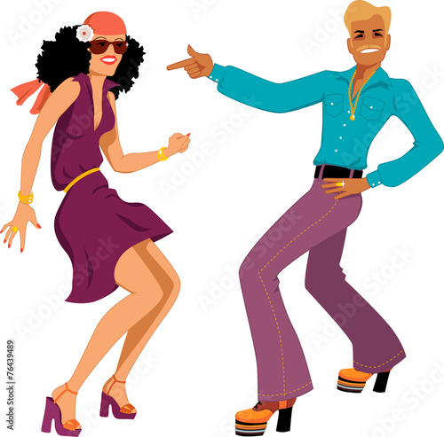 Couple dancing disco isolated on white