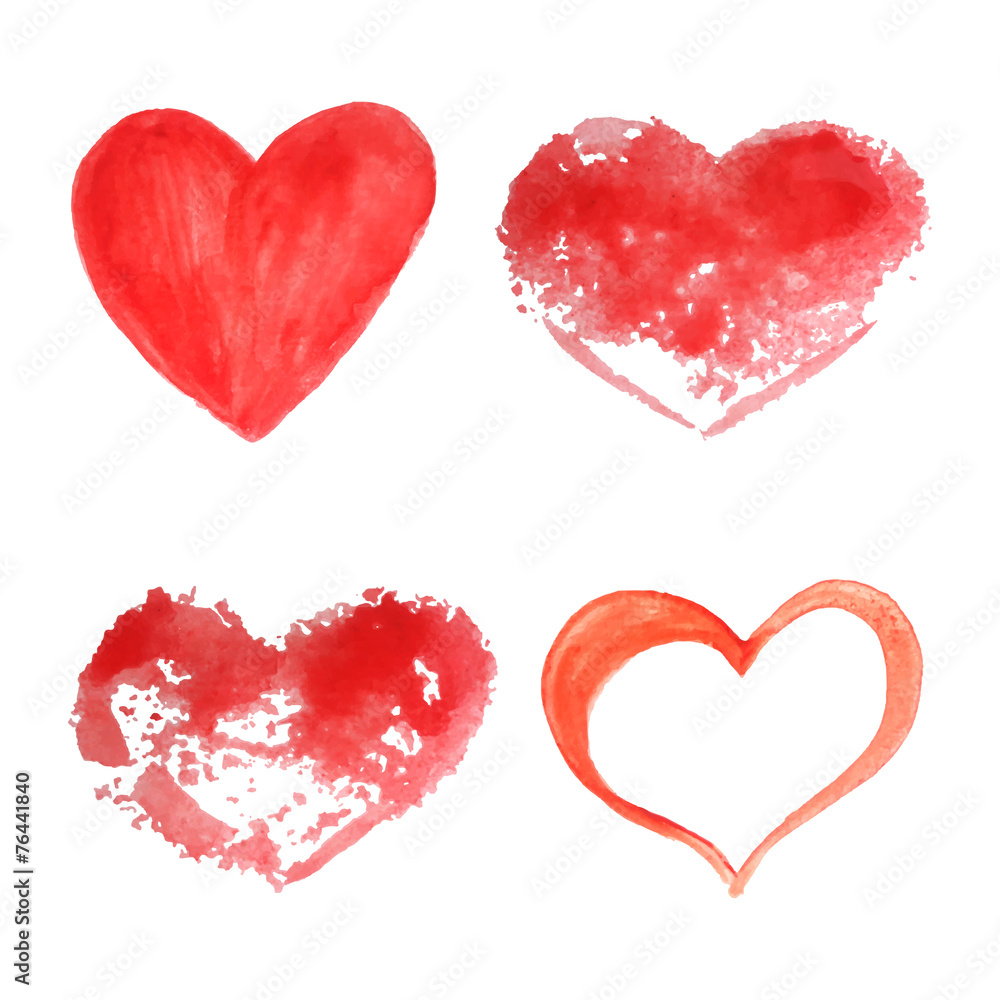 Set of vector watercolor hearts