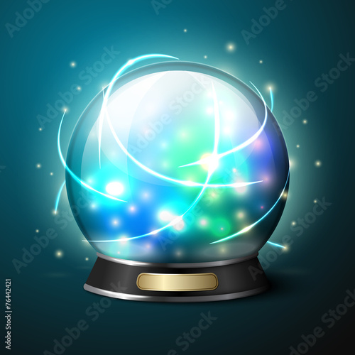 Vector bright glowing crystal ball for fortune tellers.