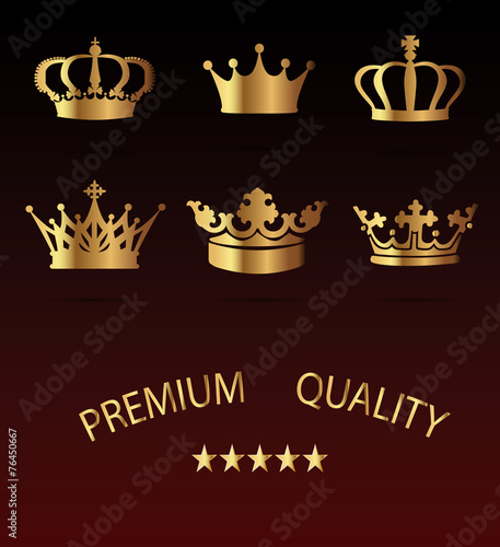 Crown Icons Set - Isolated On Black Background - Vector
