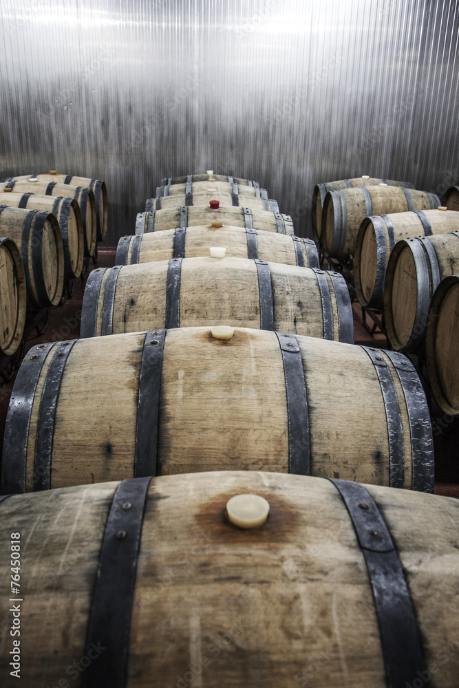 Wine aging in barrels