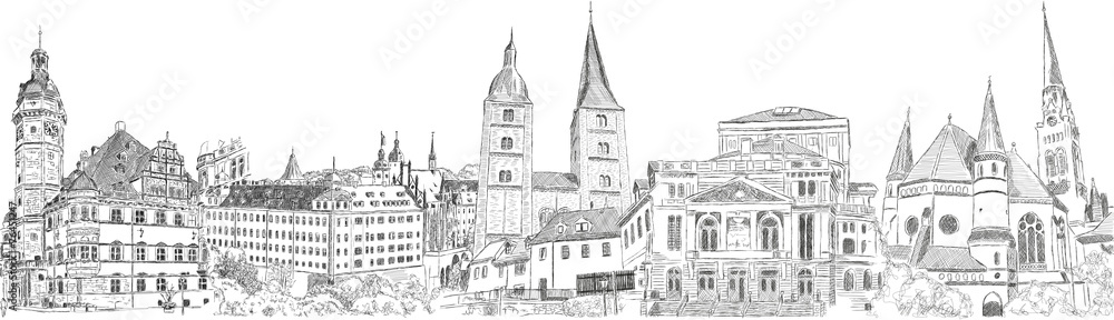 altenburg panorama drawing handdrawing - obrazy, fototapety, plakaty 