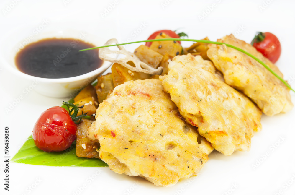 shrimp patties of meat with a salad shrimp patties of meat with a salad