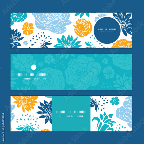 Vector blue and yellow flowersilhouettes horizontal banners set
