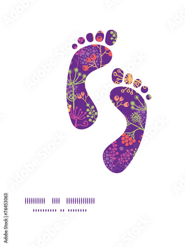 Vector colorful garden plants footprints silhouettes pattern