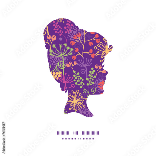 Vector colorful garden plants girl portrait silhouette pattern