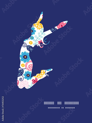 Vector fairytale flowers jumping girl silhouette pattern frame