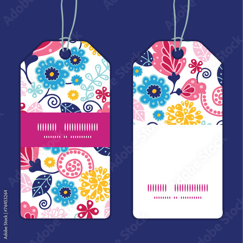 Vector fairytale flowers vertical stripe frame pattern tags set