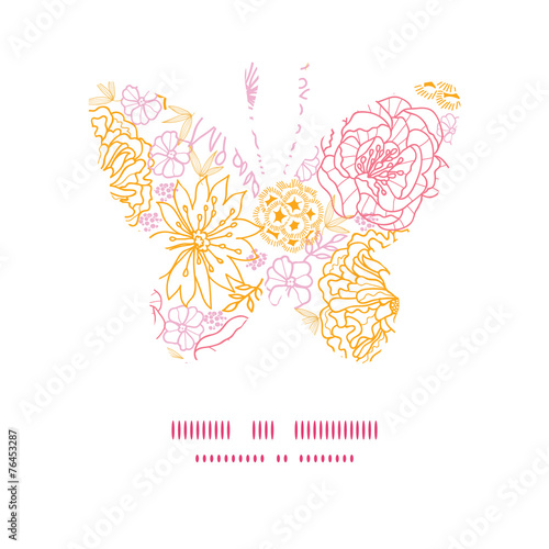 Vector flowers outlined butterfly silhouette pattern frame