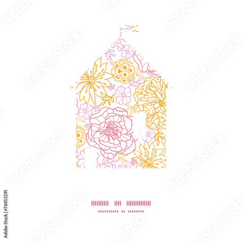Vector flowers outlined house silhouette pattern frame