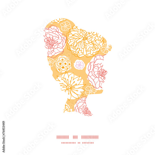 Vector warm day flowers girl portrait silhouette pattern frame