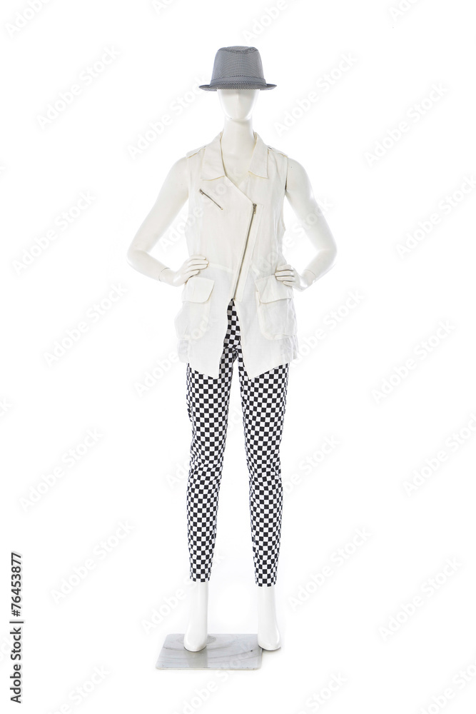 full-length female clothes on a mannequin in white background full-length female clothes on a mannequin in white background