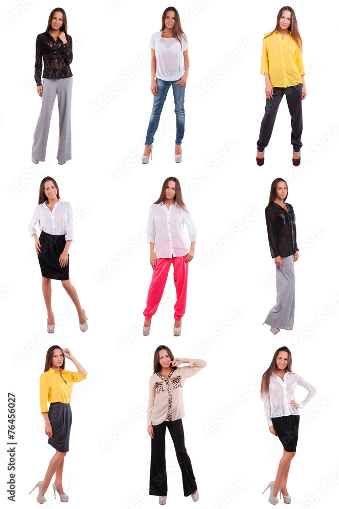 Fototapeta premium Set of girl in various clothes