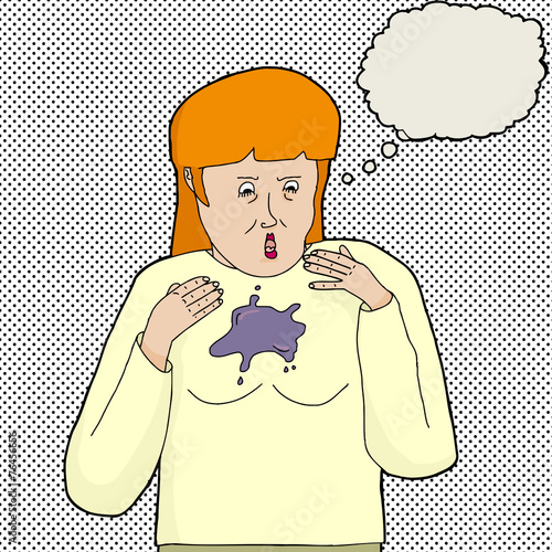 Bothered Woman with Stain on Blouse