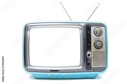 Blue Vintage TV on  white background