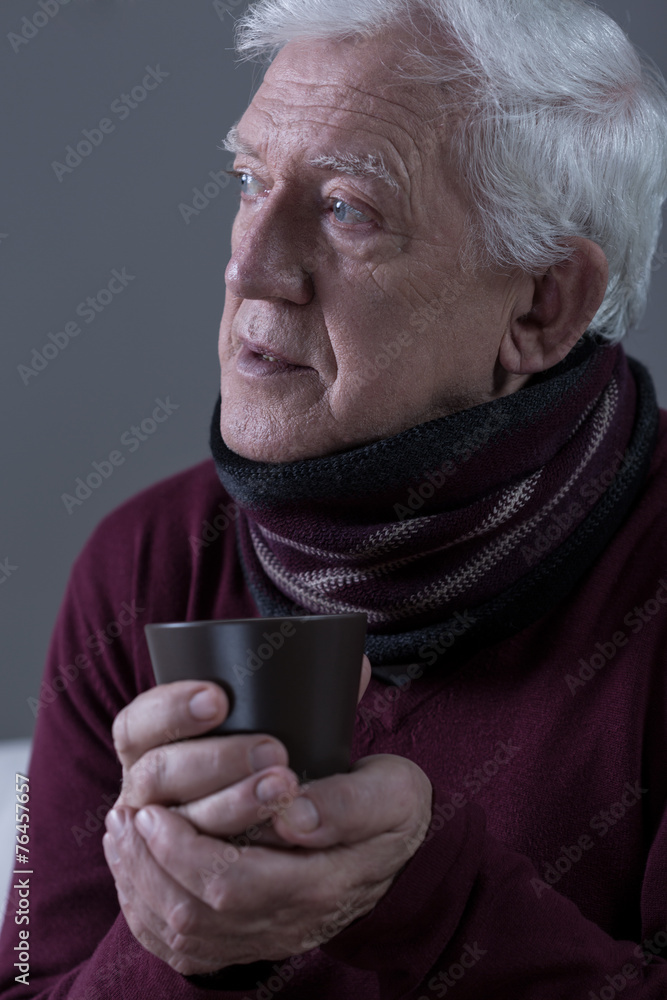 Ill senior man wearing scarf Ill senior man wearing scarf