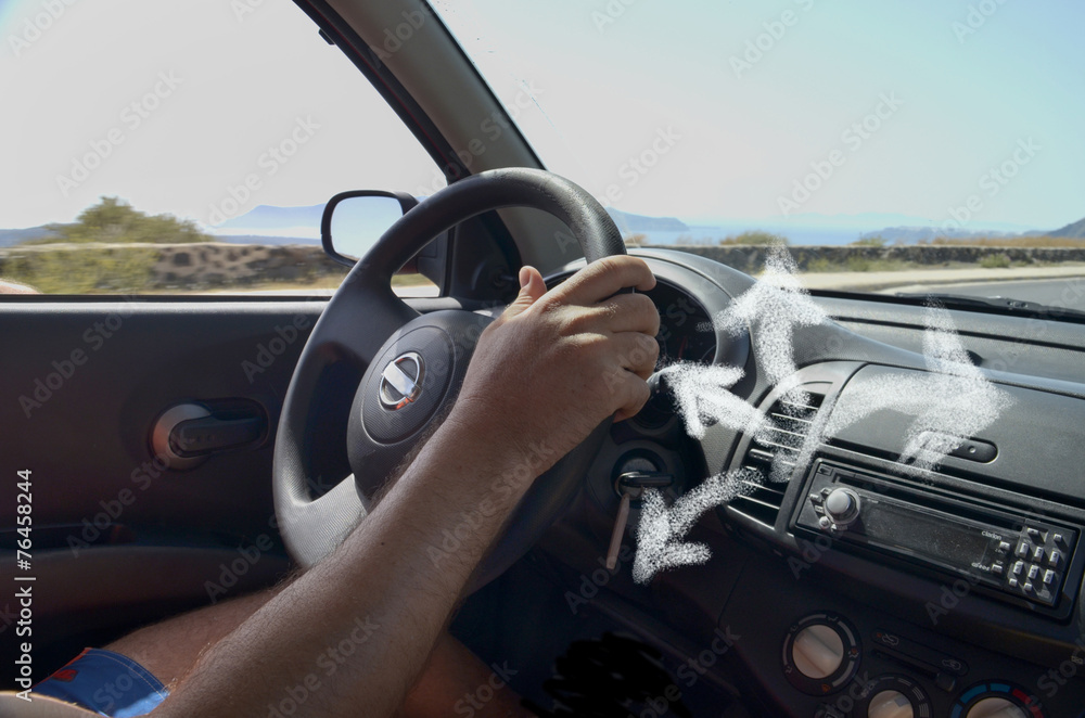 car air condition driver hand and air arrows