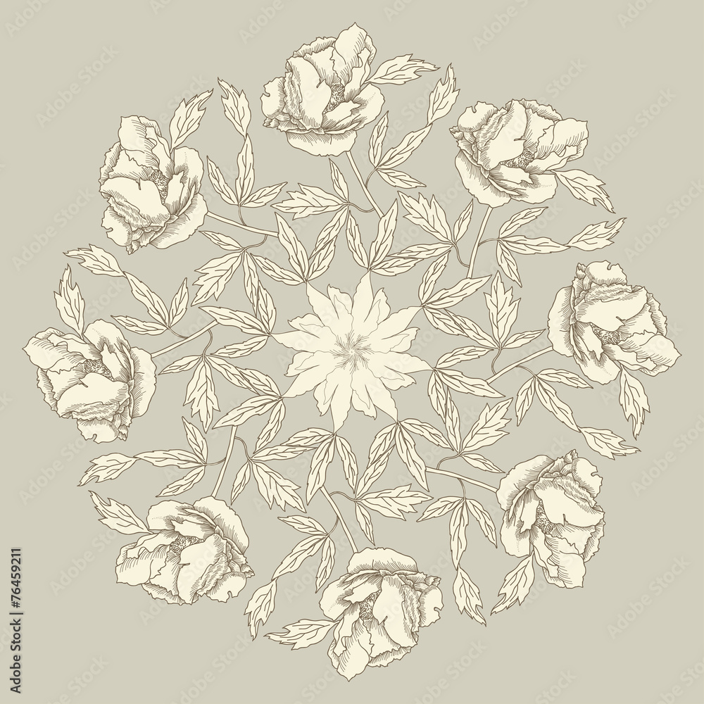 Ornamental round with peonies Ornamental round with peonies