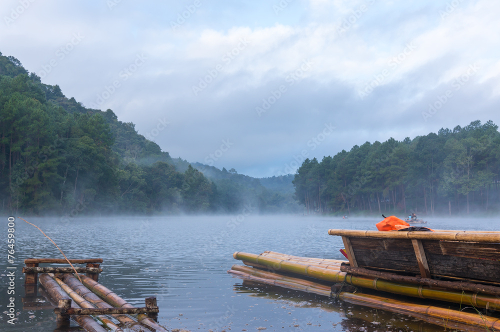 Bamboo raft on Pang Ung reservoir lake. Bamboo raft on Pang Ung reservoir lake.