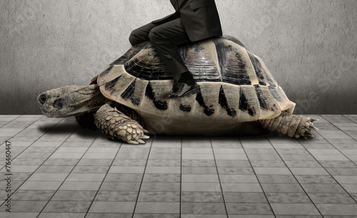 Businessman sitting on turtle