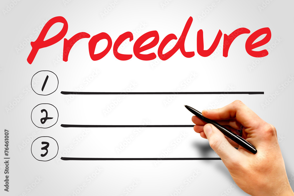 Procedure blank list, business concept Procedure blank list, business concept