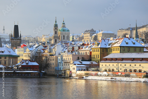 Romantic snowy Prague St. Nicholas' Cathedral, Czech Republic