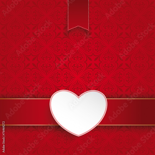 Square Ornaments Red Banner White Heart Emblem