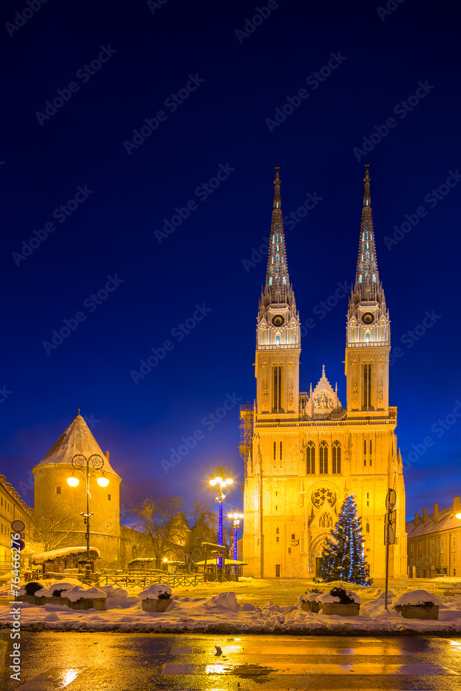 Zagreb Cathedral with Archbishop's Palace. Croatia.