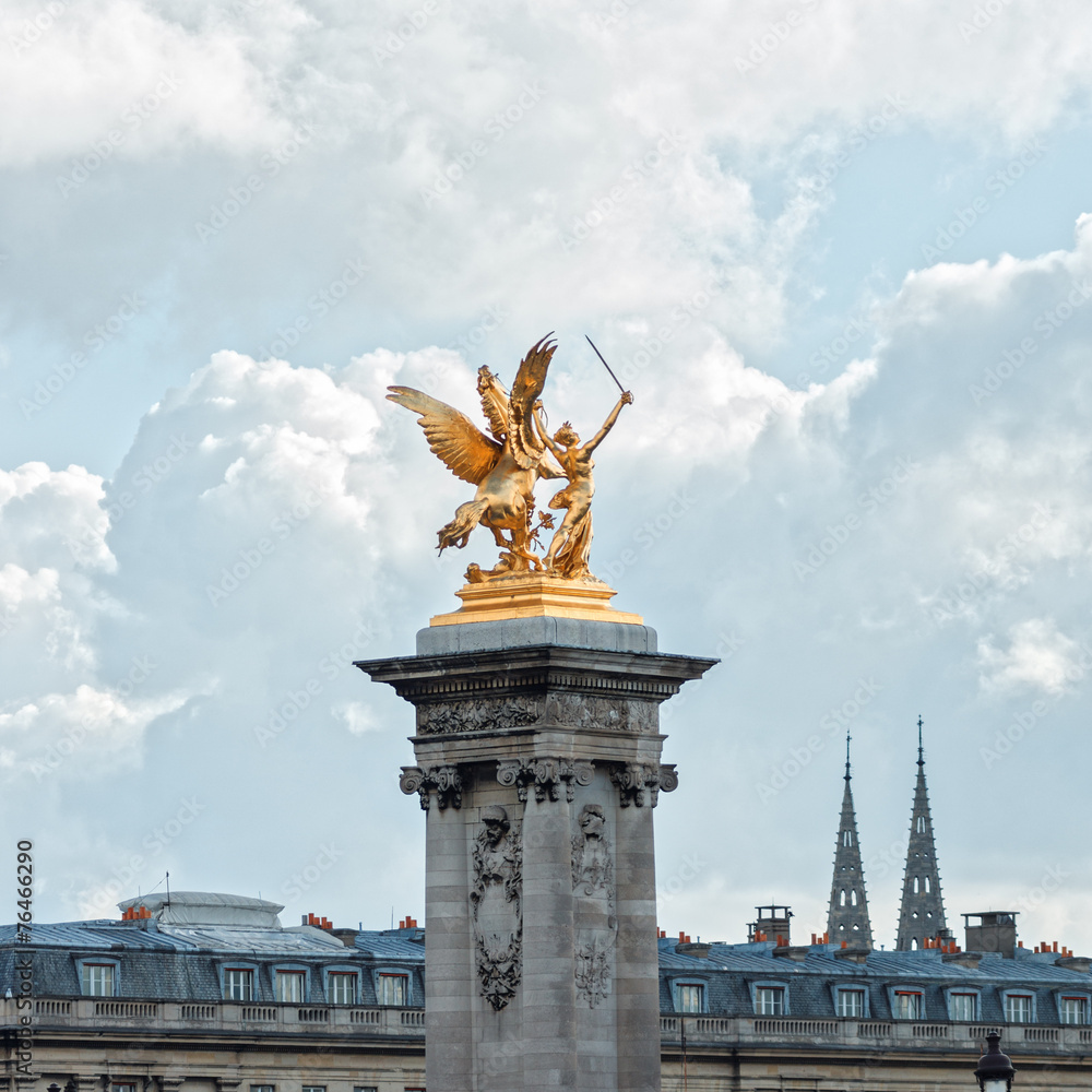 Fototapeta premium Paris, Pont Alexandre III, the Pegasus on a background cloudy sk