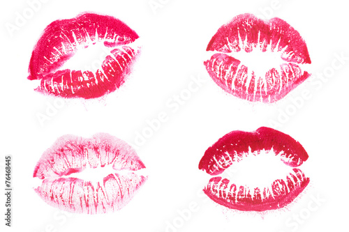 Red lipstick kiss isolated on white background