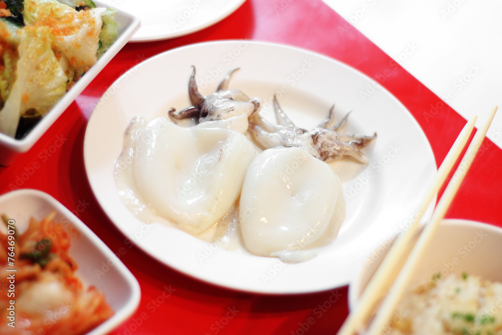 close up squid and vegetable in japanese food close up squid and vegetable in japanese food