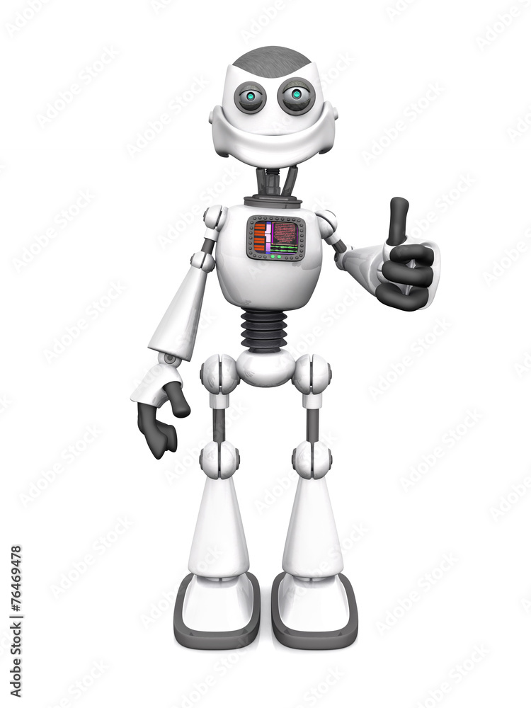 White smiling cartoon robot doing a thumbs Stock Illustration | Adobe Stock