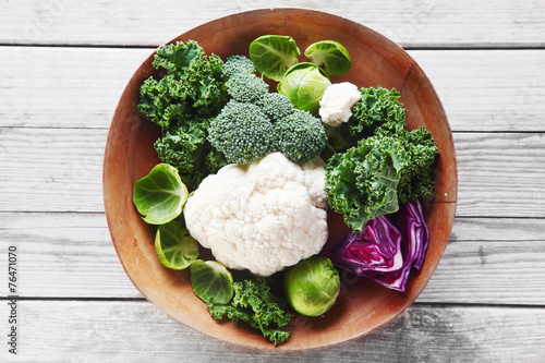 Fresh Broccoli, Cauliflower and Cabbage on Bowl