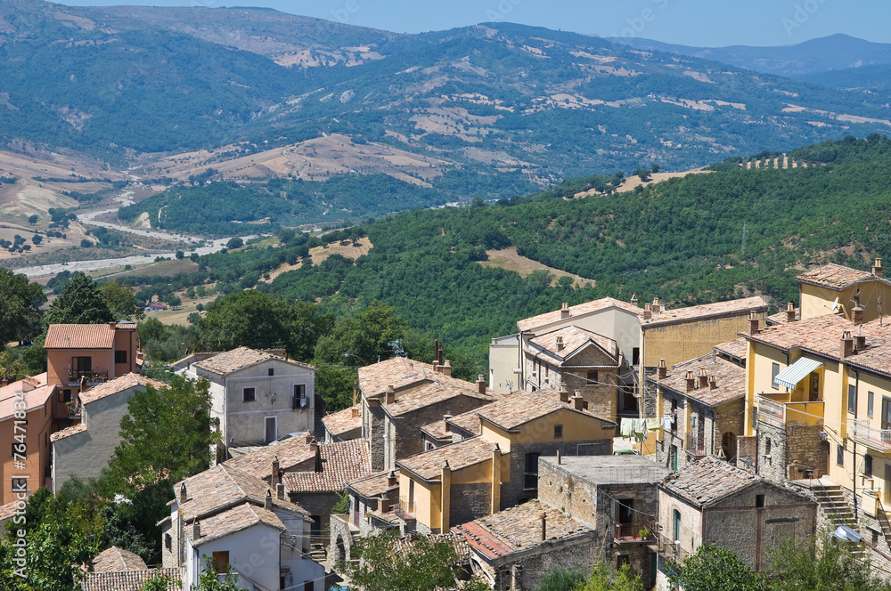 Panoramic view of Guardia Perticara. Basilicata. Italy.